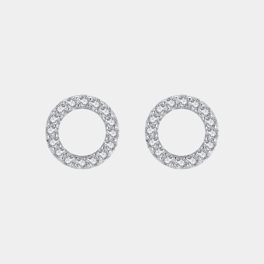 Circle Earrings Design Round Diamond Halo Open Studs S925 Silver Plated