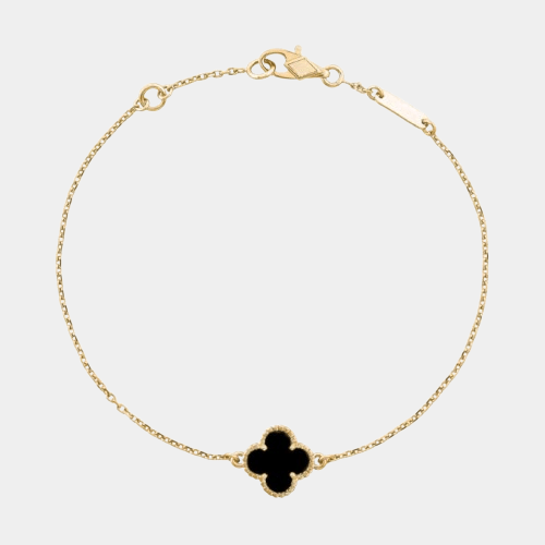 Clover Bracelet Black Stone One Four Leaf Flower Gold-Tone Bracelet