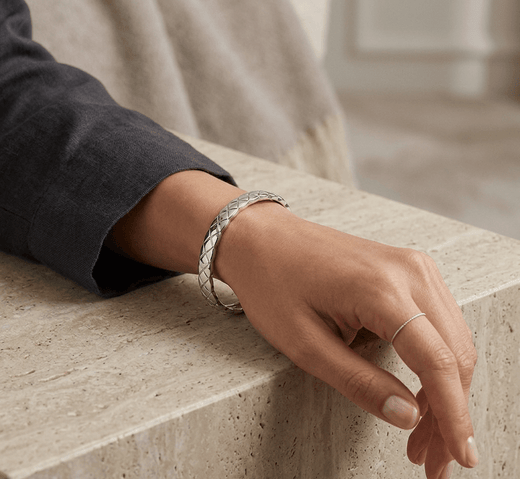 Quilted Bangle Bracelet Silver-Tone