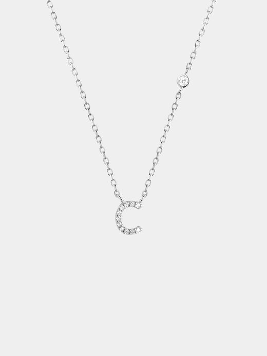 Initial Necklace C Letter Pendant Sterling Silver