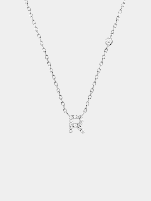 Initial Necklace R Letter Pendant Sterling Silver