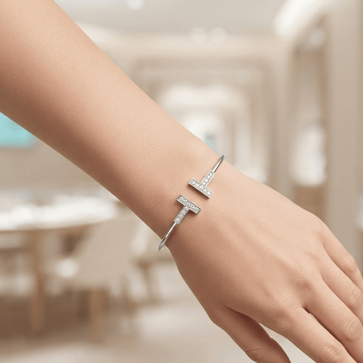 T Wire Bracelet Silver-Tone Bangle With Clear Stone